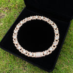 Iced Out Flower Necklace Cuban Link Chain