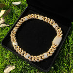 Iced Out Cuban Link Chain Two Tone Prong Necklace