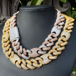 Iced Out Cuban Link Chain Two Tone Prong Necklace
