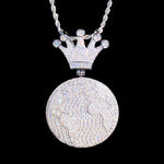 Iced Out Globe World Crown Pendant