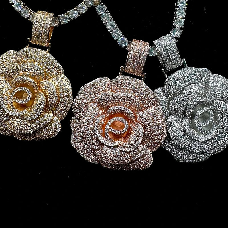 Rose Flower Pendant and Necklace