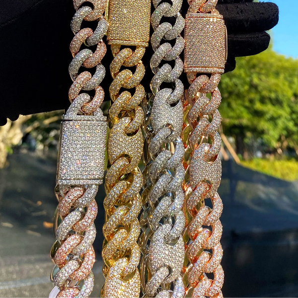 Iced Out Cuban Link Chain Two Tone Prong Necklace