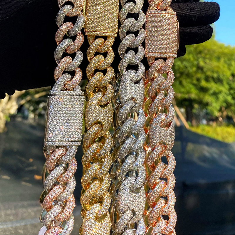 Iced Out Cuban Link Chain Two Tone Prong Necklace