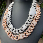 Iced Out Cuban Link Chain Two Tone Prong Necklace