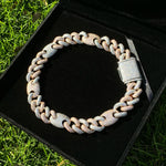 Iced Out Cuban Link Chain Two Tone Prong Necklace