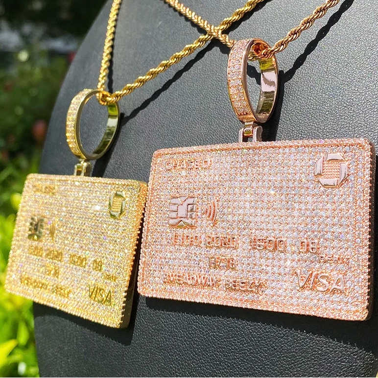 Iced Out Credit Card Necklace Pendant