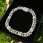 Iced Out Cuban Link Chain Two Tone Prong Necklace