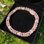 Iced Out Cuban Link Chain Two Tone Prong Necklace