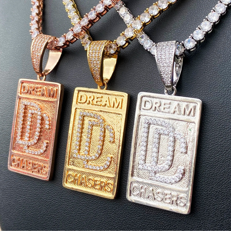 Iced Out Dog Tag Dream Catcher Pendant